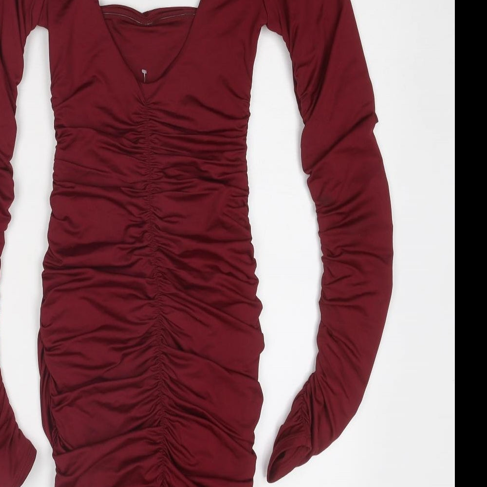 Oh Polly Womens Red Polyester Bodycon Size 6 Square Neck Pullover - Open Back