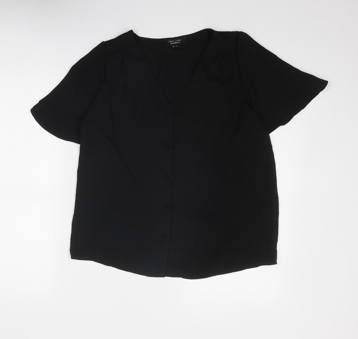 New Look Maternity Womens Black Polyester Basic Button-Up Size 10 V-Neck