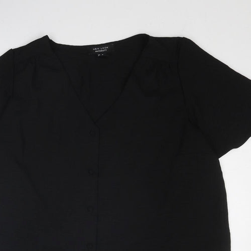 New Look Maternity Womens Black Polyester Basic Button-Up Size 10 V-Neck