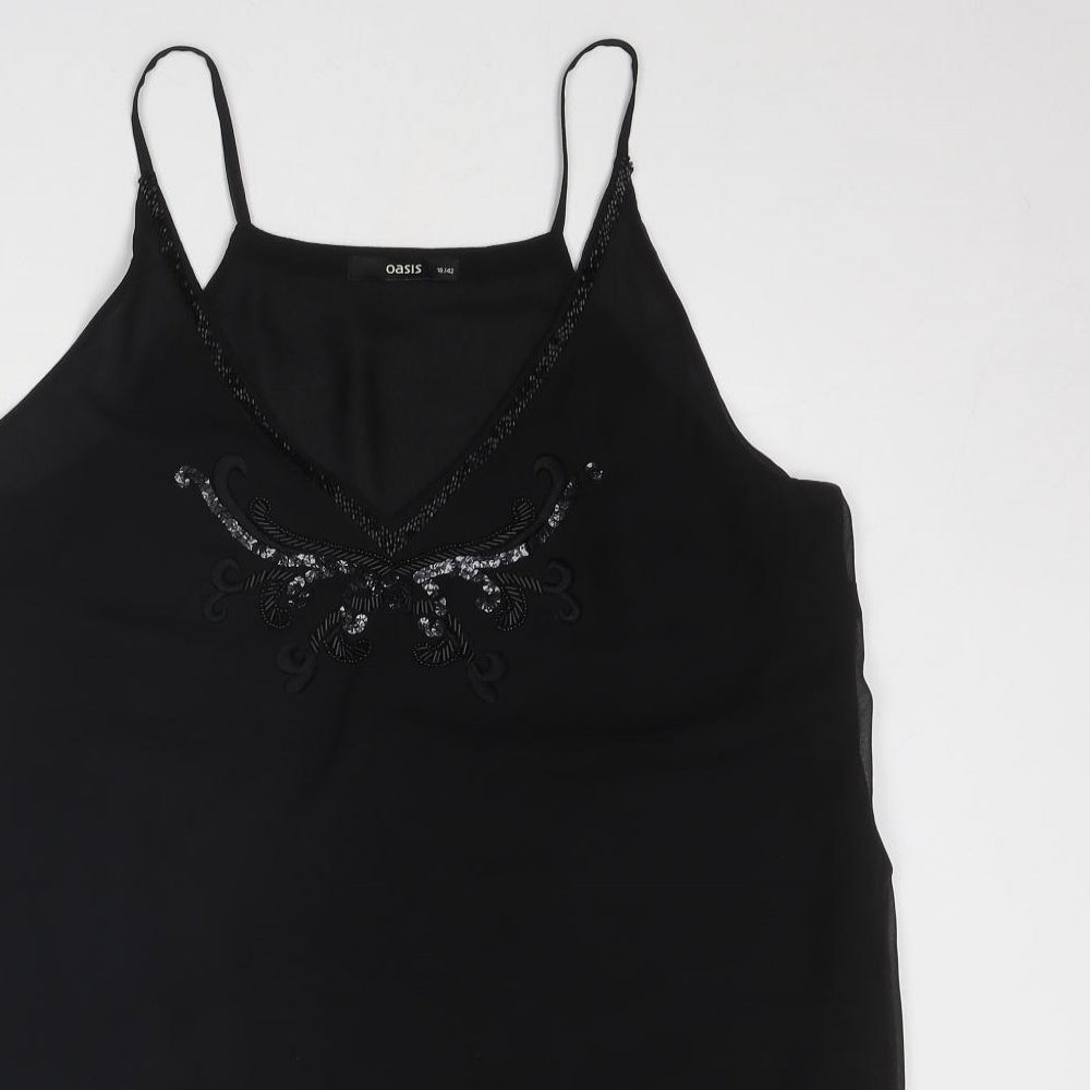 Oasis Womens Black Polyester Camisole Tank Size 16 V-Neck