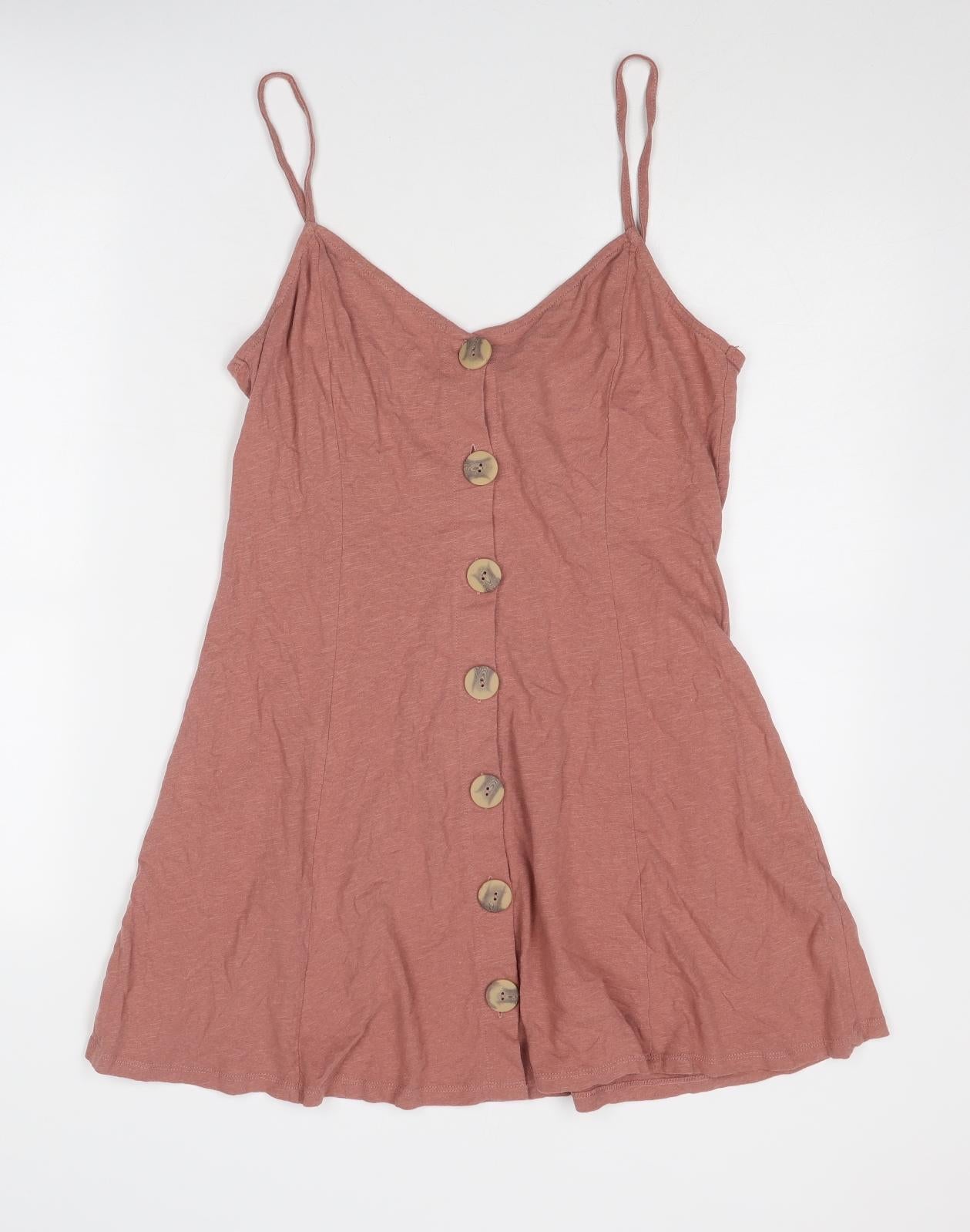 ASOS Womens Pink Cotton A-Line Size 12 V-Neck Button