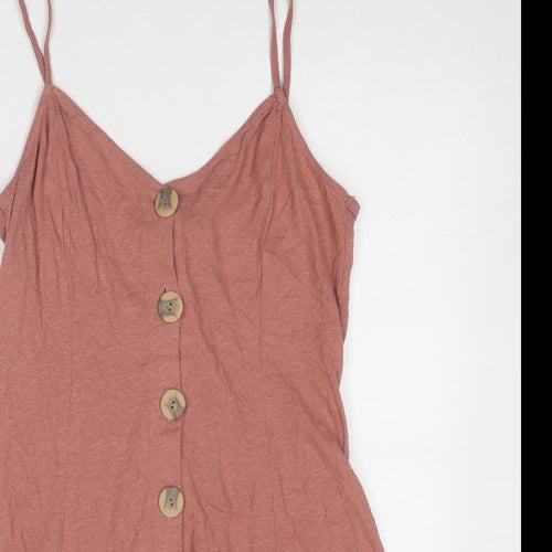ASOS Womens Pink Cotton A-Line Size 12 V-Neck Button