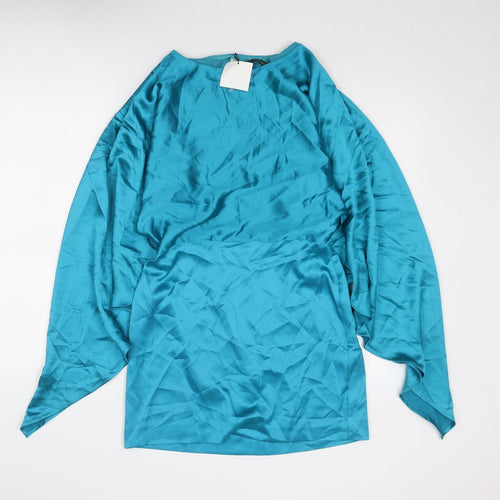 Zara Womens Blue Polyester Mini Size M Round Neck Zip - Batwing Sleeves