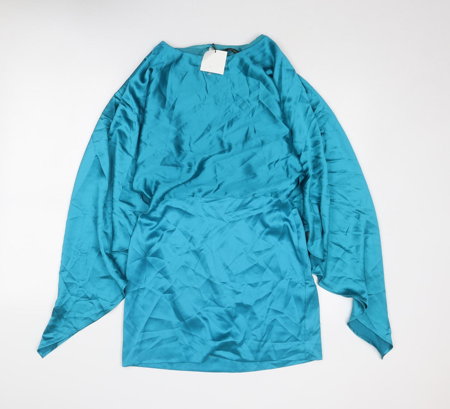 Zara Womens Blue Polyester Mini Size M Round Neck Zip - Batwing Sleeves