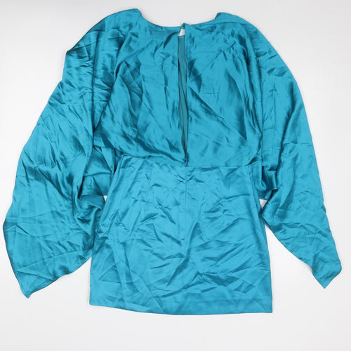 Zara Womens Blue Polyester Mini Size M Round Neck Zip - Batwing Sleeves