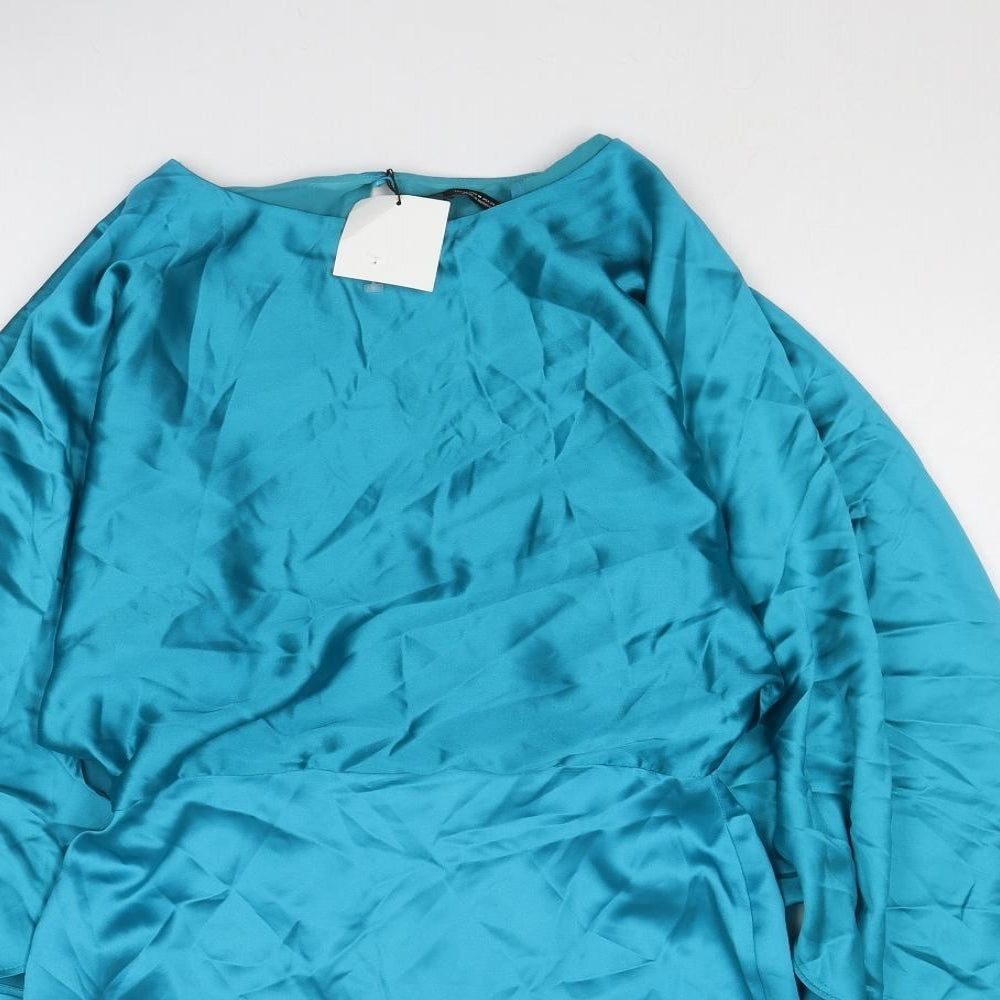 Zara Womens Blue Polyester Mini Size M Round Neck Zip - Batwing Sleeves