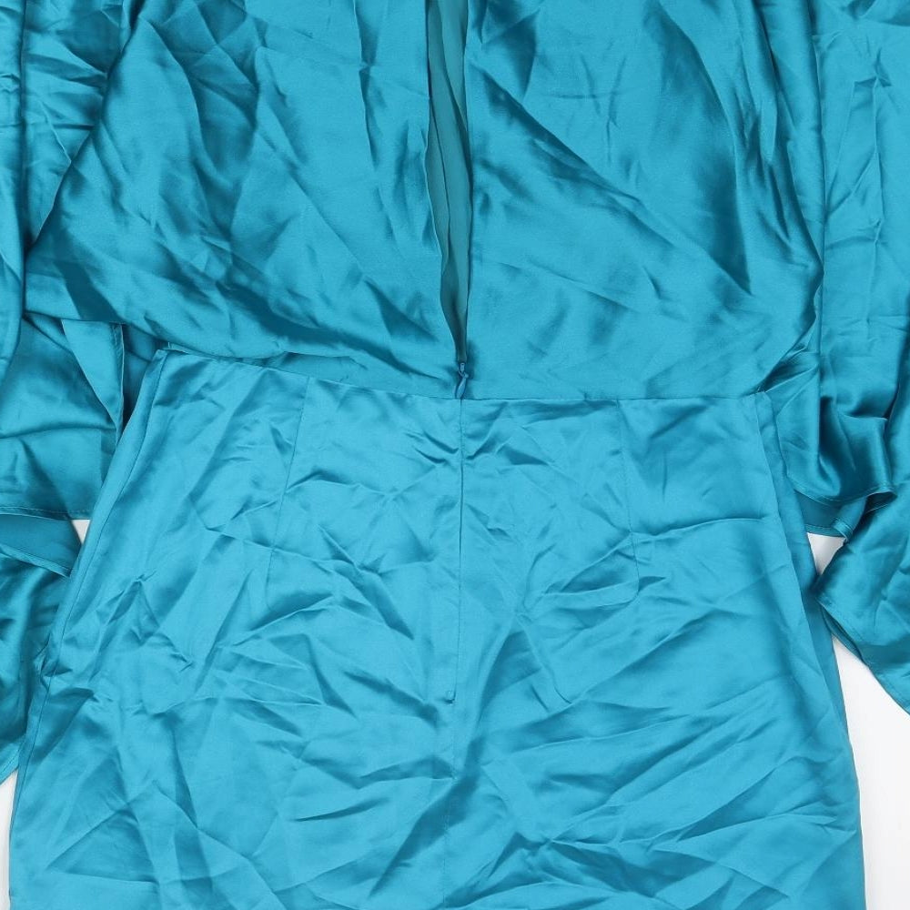 Zara Womens Blue Polyester Mini Size M Round Neck Zip - Batwing Sleeves