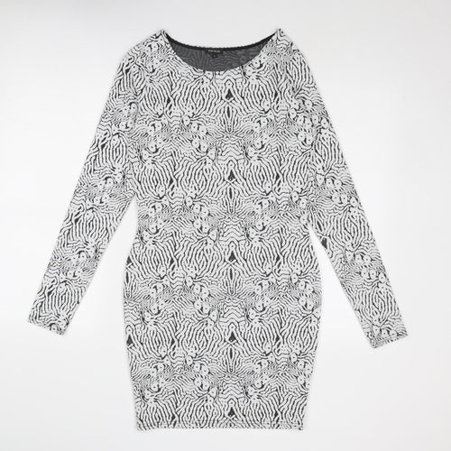 River Island Womens White Geometric Polyester Shift Size 12 Round Neck Pullover