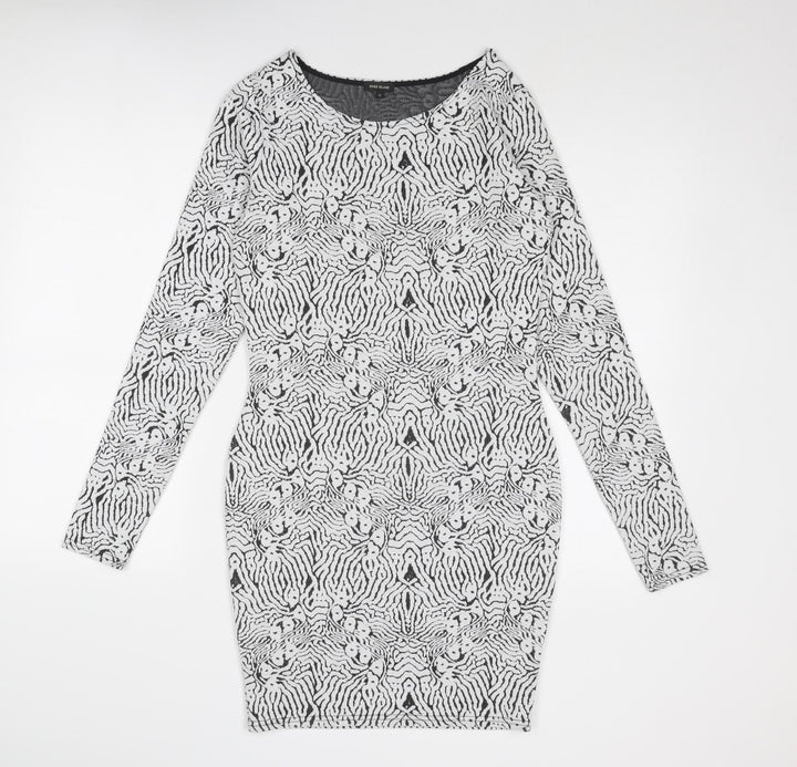 River Island Womens White Geometric Polyester Shift Size 12 Round Neck Pullover