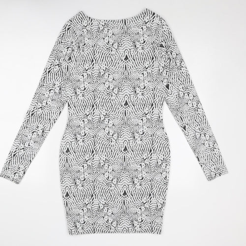 River Island Womens White Geometric Polyester Shift Size 12 Round Neck Pullover