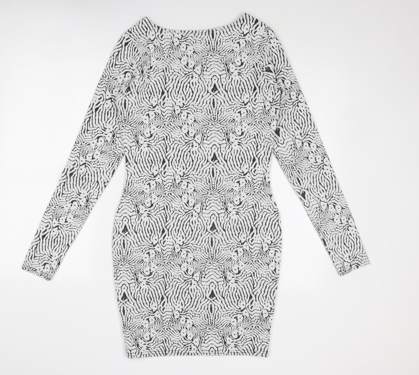 River Island Womens White Geometric Polyester Shift Size 12 Round Neck Pullover