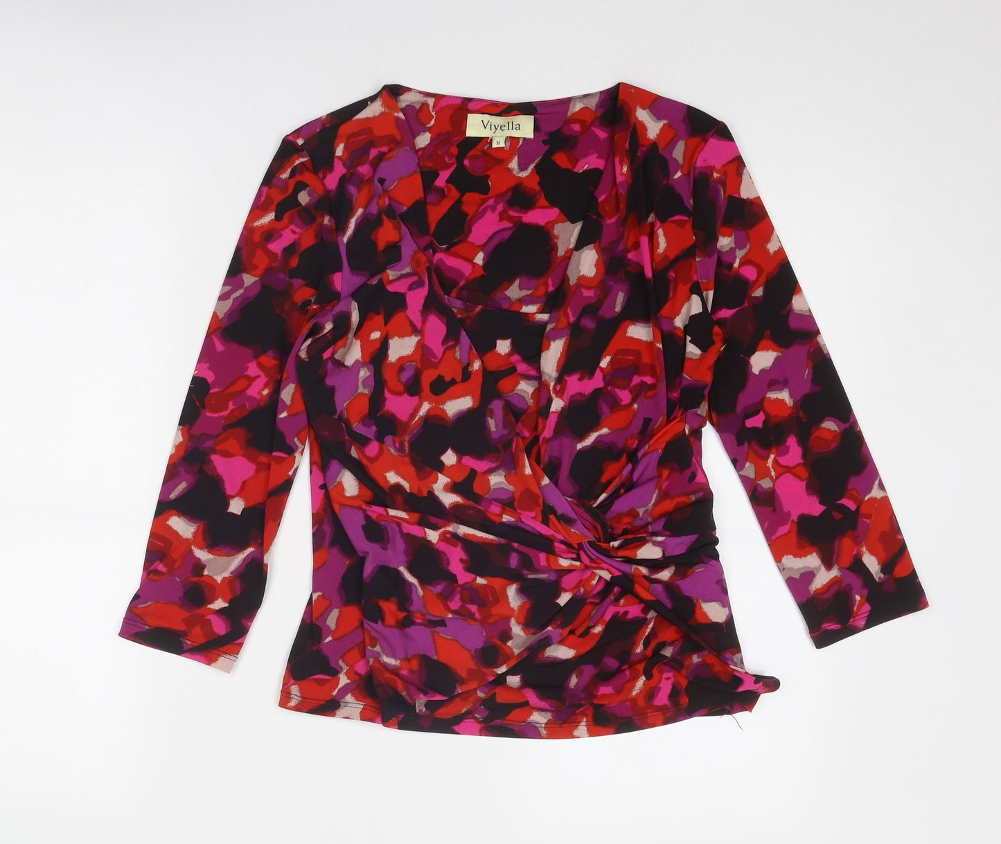 Viyella Womens Multicoloured Geometric Polyester Basic Blouse Size M V-Neck - Twist Front Detail