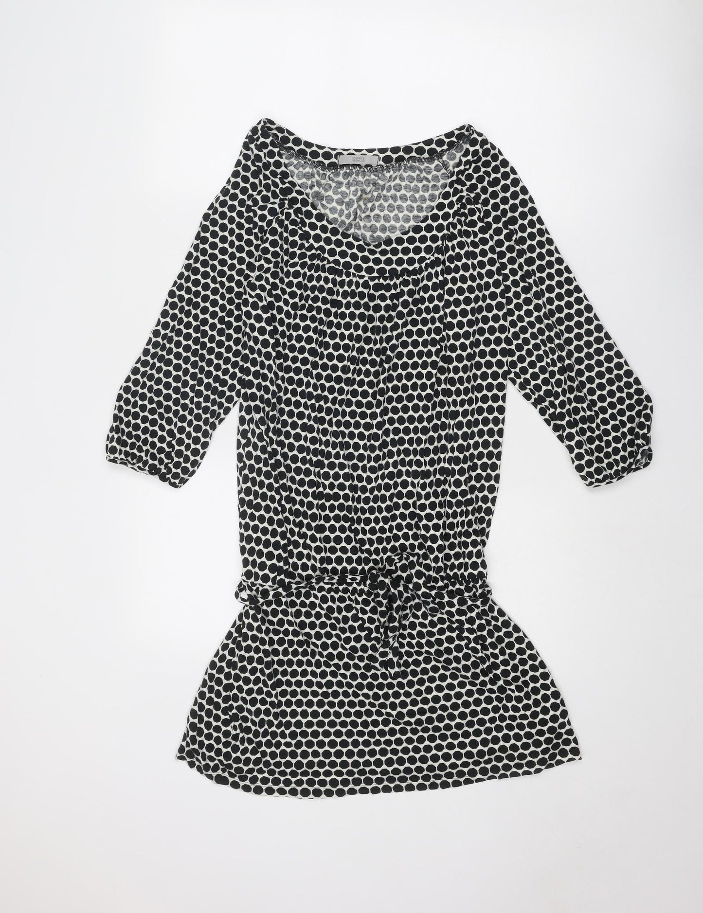 Marks and Spencer Womens Black Polka Dot Cotton A-Line Size 14 Round Neck Pullover
