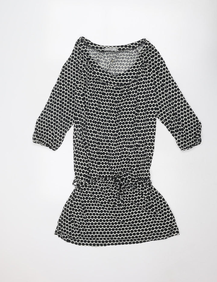 Marks and Spencer Womens Black Polka Dot Cotton A-Line Size 14 Round Neck Pullover