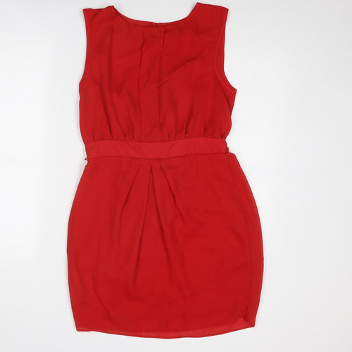 ASOS Womens Red Polyester Mini Size 12 Round Neck Button