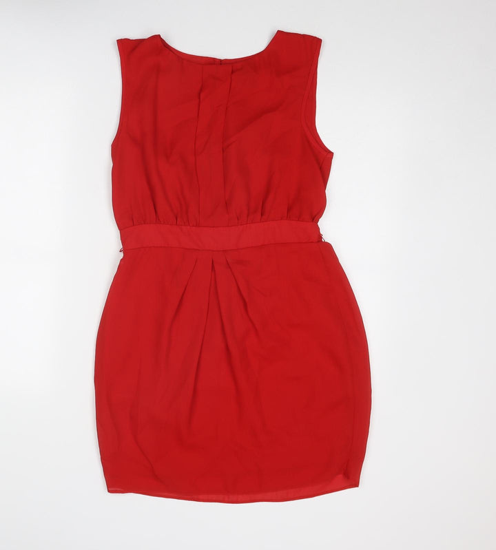 ASOS Womens Red Polyester Mini Size 12 Round Neck Button