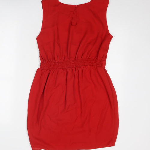 ASOS Womens Red Polyester Mini Size 12 Round Neck Button