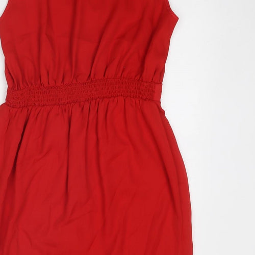ASOS Womens Red Polyester Mini Size 12 Round Neck Button