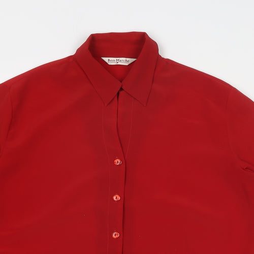 Bonmarché Womens Red Polyester Basic Button-Up Size 14 Collared