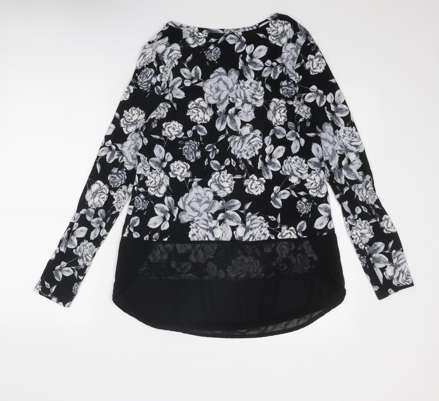 NEXT Womens Black Floral Cotton Basic Blouse Size 12 Round Neck