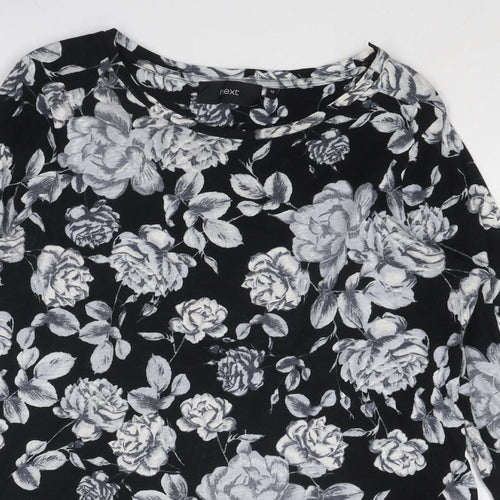 NEXT Womens Black Floral Cotton Basic Blouse Size 12 Round Neck
