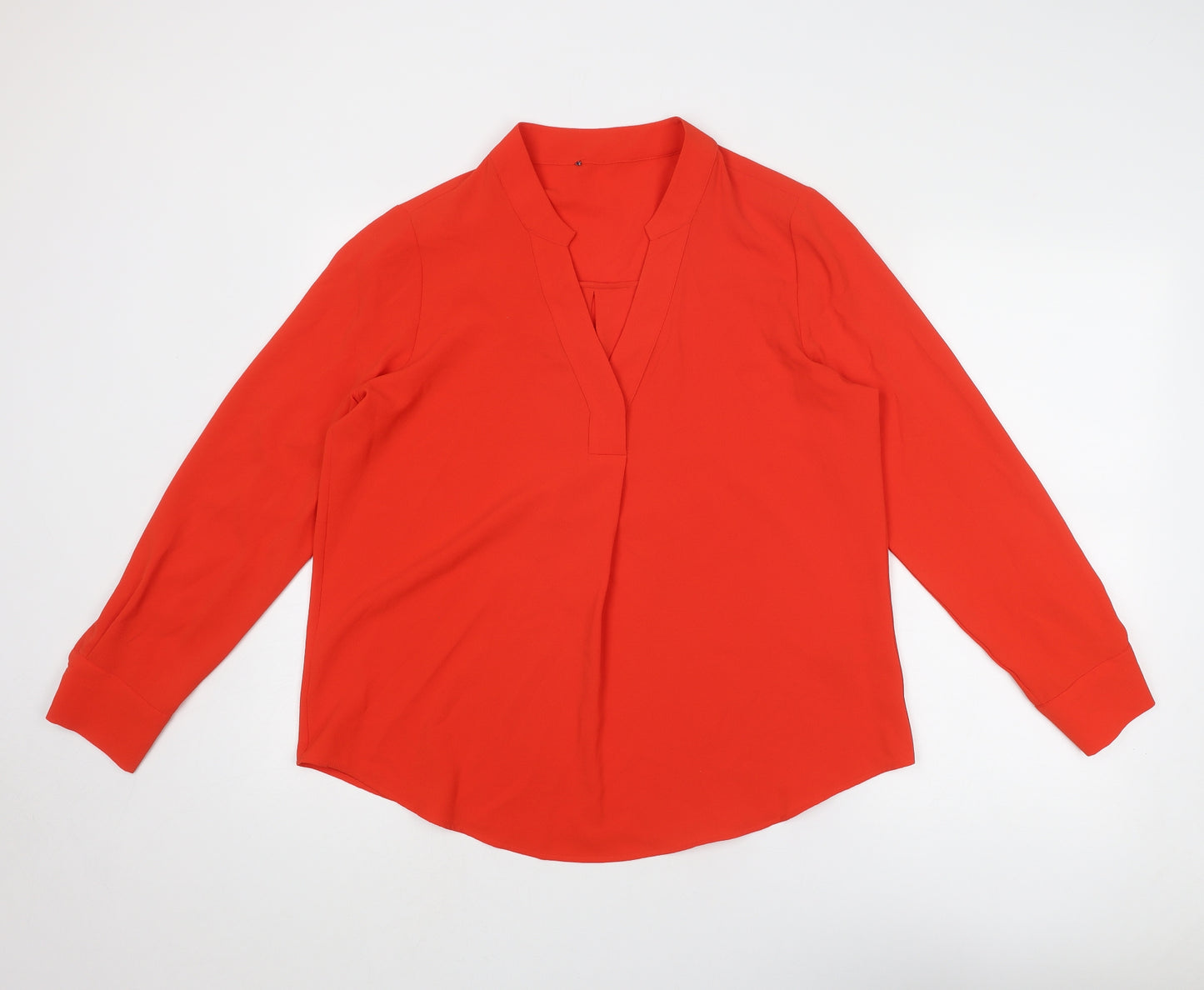 Marks and Spencer Womens Red Polyester Basic Blouse Size 14 V-Neck