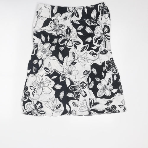 Marks and Spencer Womens White Floral Linen Swing Skirt Size 12 Button
