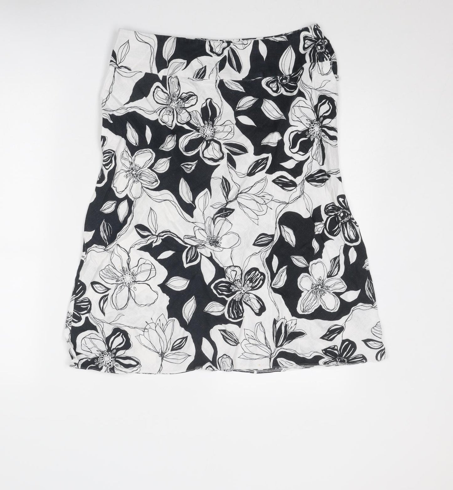 Marks and Spencer Womens White Floral Linen Swing Skirt Size 12 Button