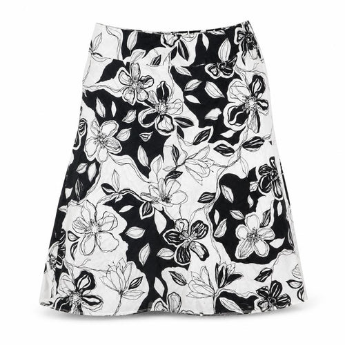 Marks and Spencer Womens White Floral Linen Swing Skirt Size 12 Button