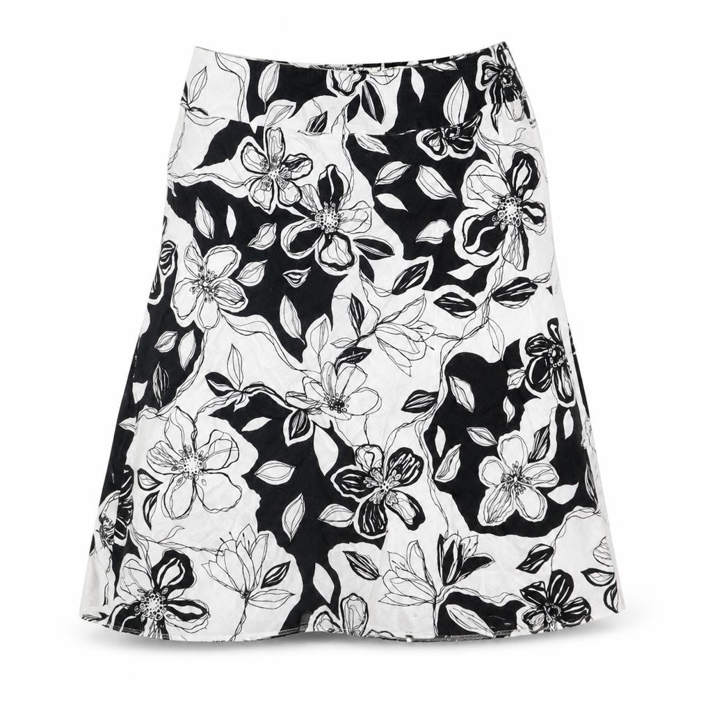 Marks and Spencer Womens White Floral Linen Swing Skirt Size 12 Button