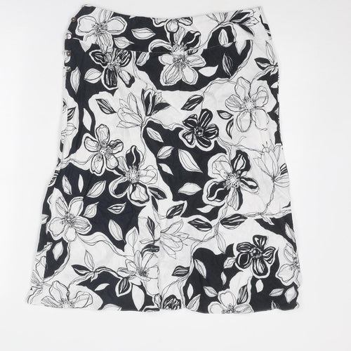 Marks and Spencer Womens White Floral Linen Swing Skirt Size 12 Button
