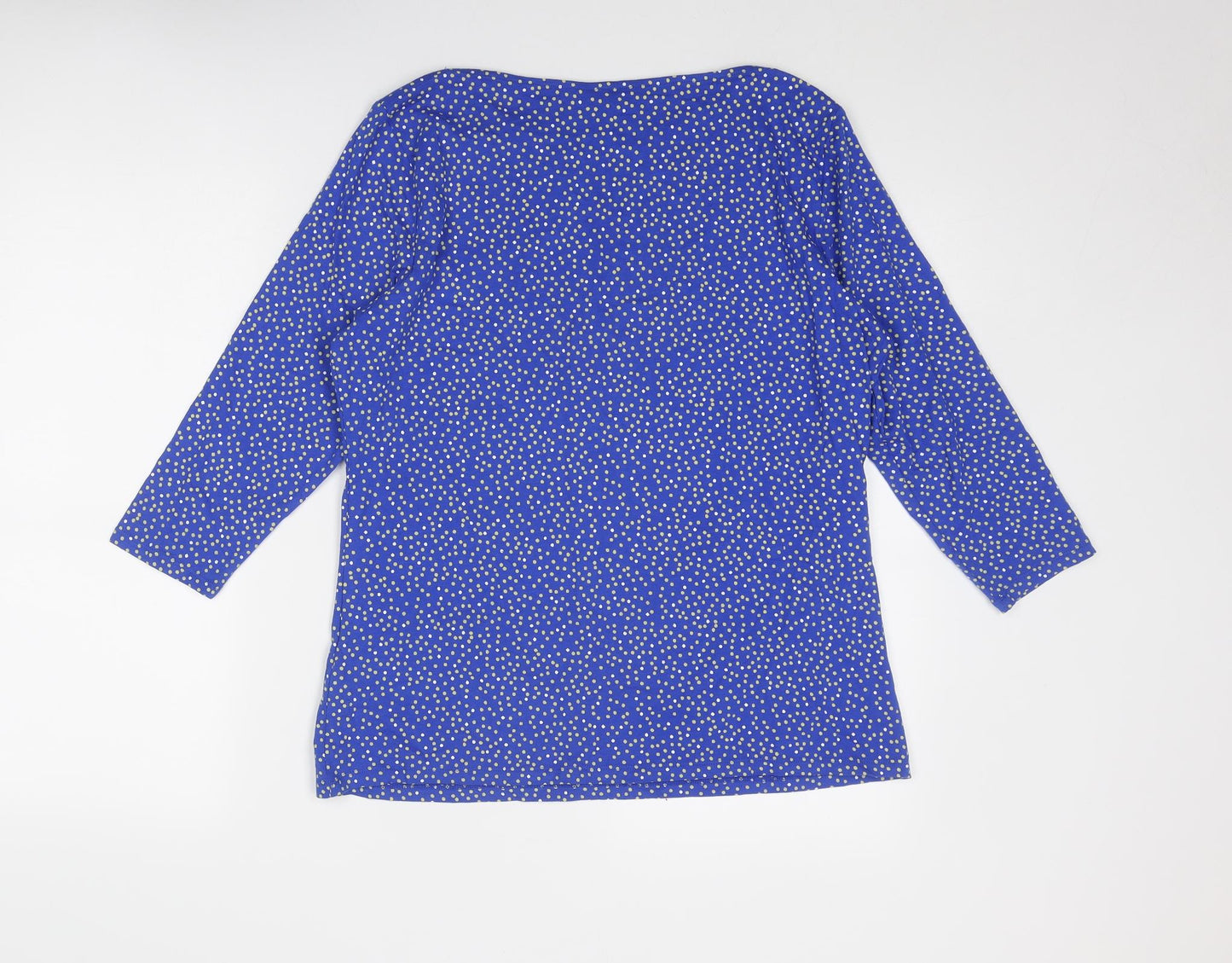 Marks and Spencer Womens Blue Polka Dot Cotton Basic Blouse Size 16 Round Neck