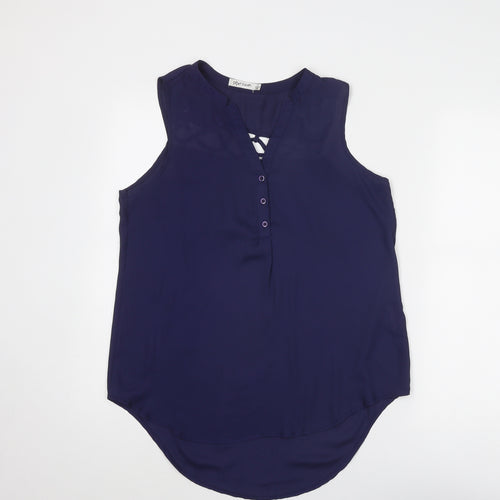 Paper Scissors Womens Blue Polyester Basic Tank Size 10 V-Neck
