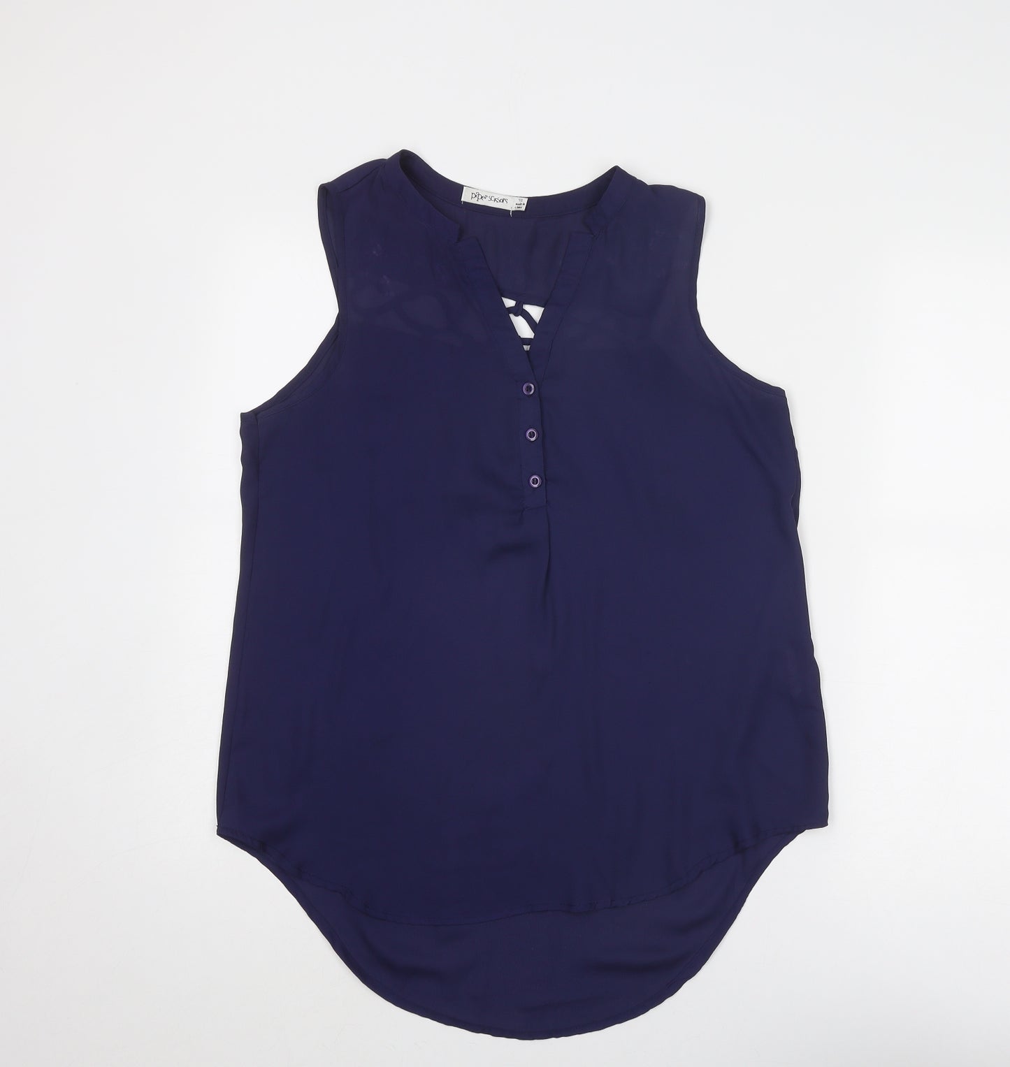 Paper Scissors Womens Blue Polyester Basic Tank Size 10 V-Neck