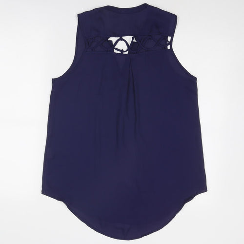 Paper Scissors Womens Blue Polyester Basic Tank Size 10 V-Neck