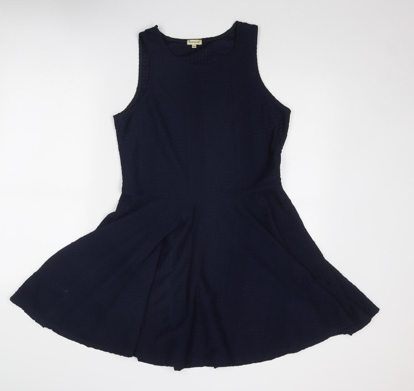 River Island Womens Blue Polyester Skater Dress Size 16 Round Neck Pullover