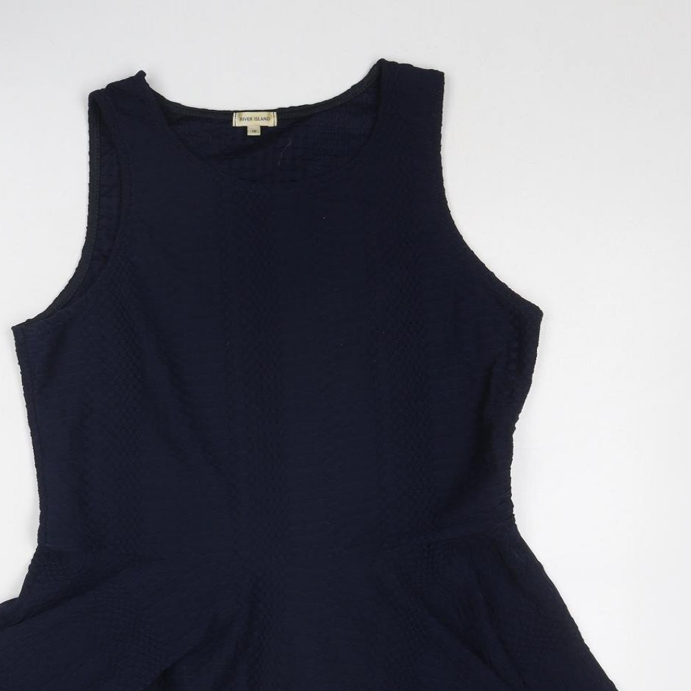 River Island Womens Blue Polyester Skater Dress Size 16 Round Neck Pullover