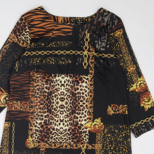 Roman Womens Black Geometric Polyester A-Line Size 14 Round Neck Button