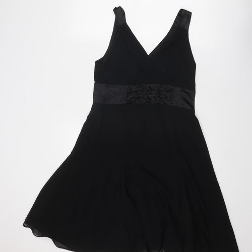 Stax Womens Black Polyester A-Line Size 12 V-Neck Zip