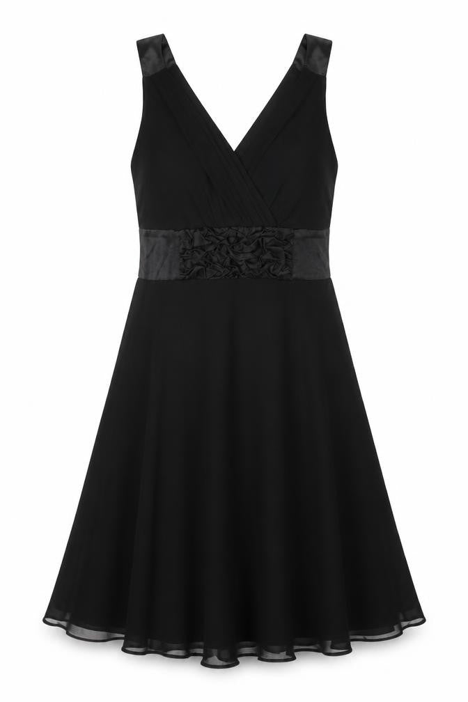 Front view of Stax women’s black polyester a-line, size UK 12, v-neck zip