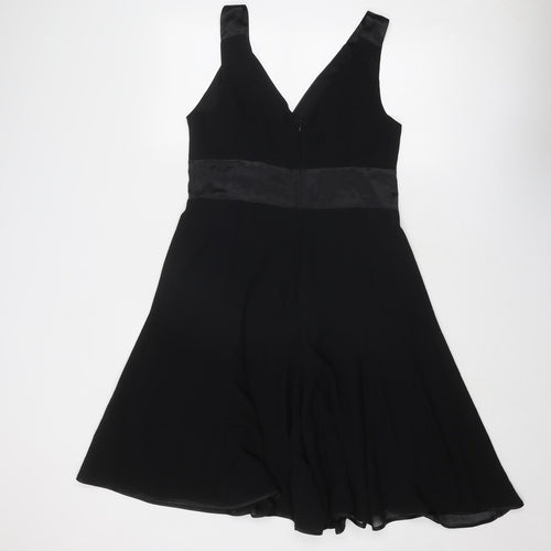 Stax Womens Black Polyester A-Line Size 12 V-Neck Zip