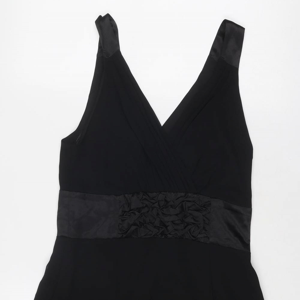 Stax Womens Black Polyester A-Line Size 12 V-Neck Zip