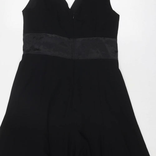 Stax Womens Black Polyester A-Line Size 12 V-Neck Zip