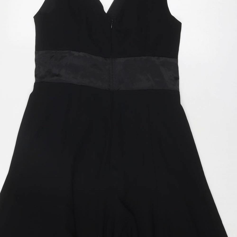 Stax Womens Black Polyester A-Line Size 12 V-Neck Zip