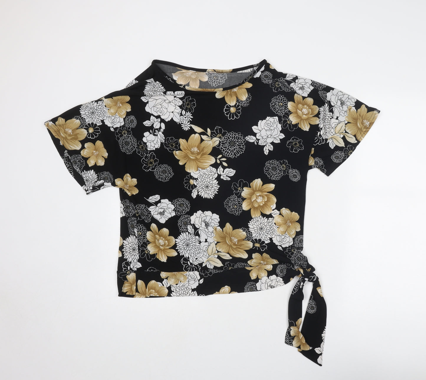 Bonmarché Womens Black Floral Polyester Basic Blouse Size M Round Neck