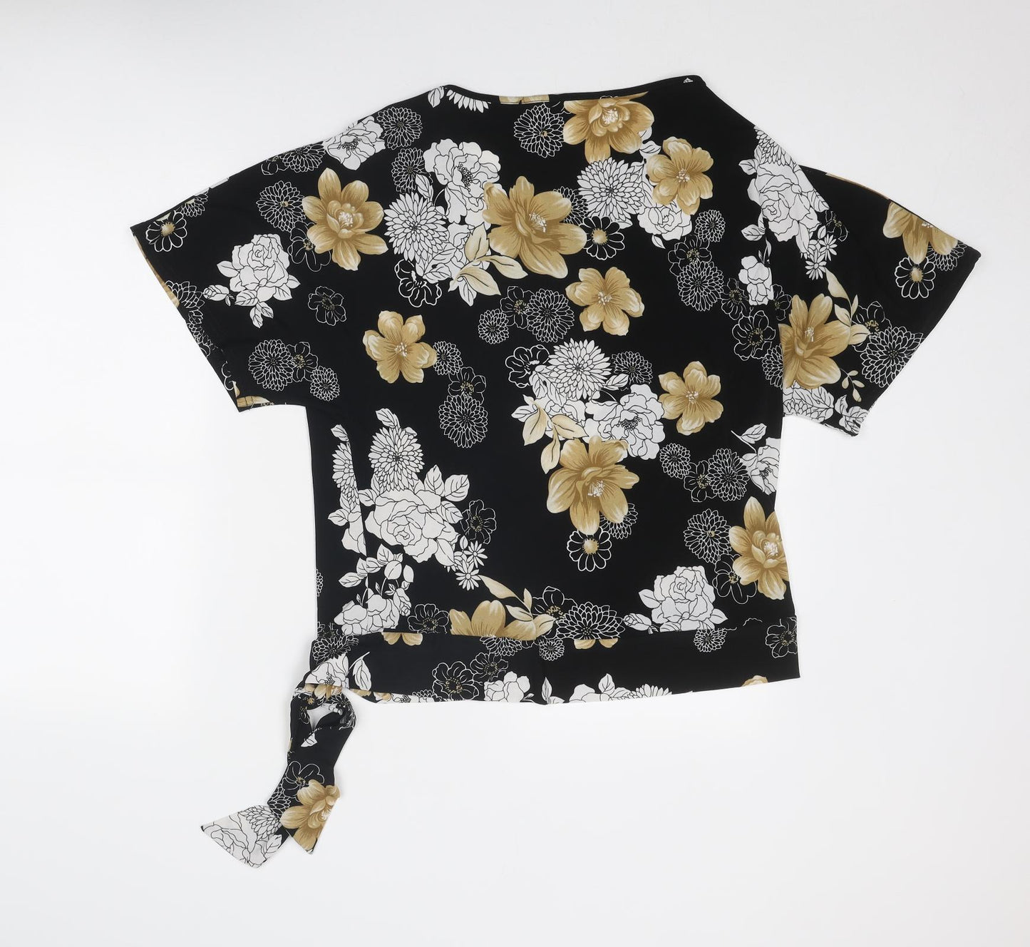 Bonmarché Womens Black Floral Polyester Basic Blouse Size M Round Neck