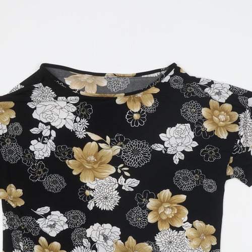 Bonmarché Womens Black Floral Polyester Basic Blouse Size M Round Neck
