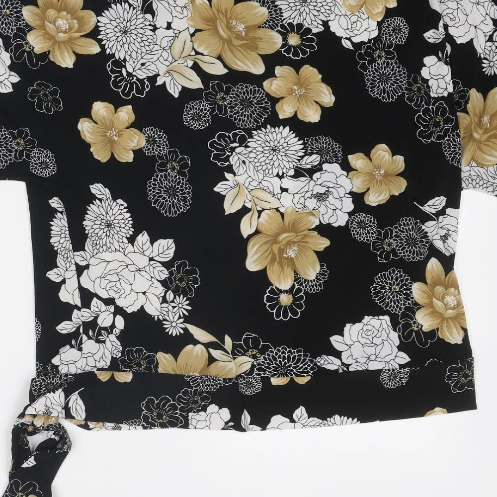 Bonmarché Womens Black Floral Polyester Basic Blouse Size M Round Neck