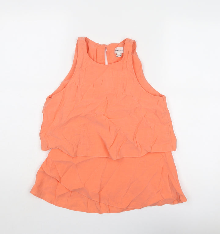 River Island Womens Orange Polyester Basic Tank Size 6 Round Neck