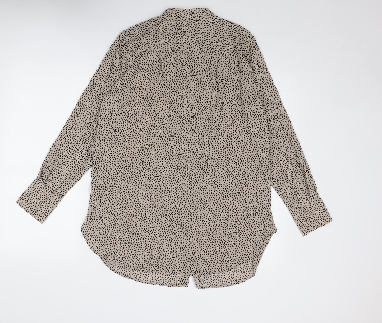 Marks and Spencer Womens Beige Geometric Polyester Basic Button-Up Size 10 V-Neck